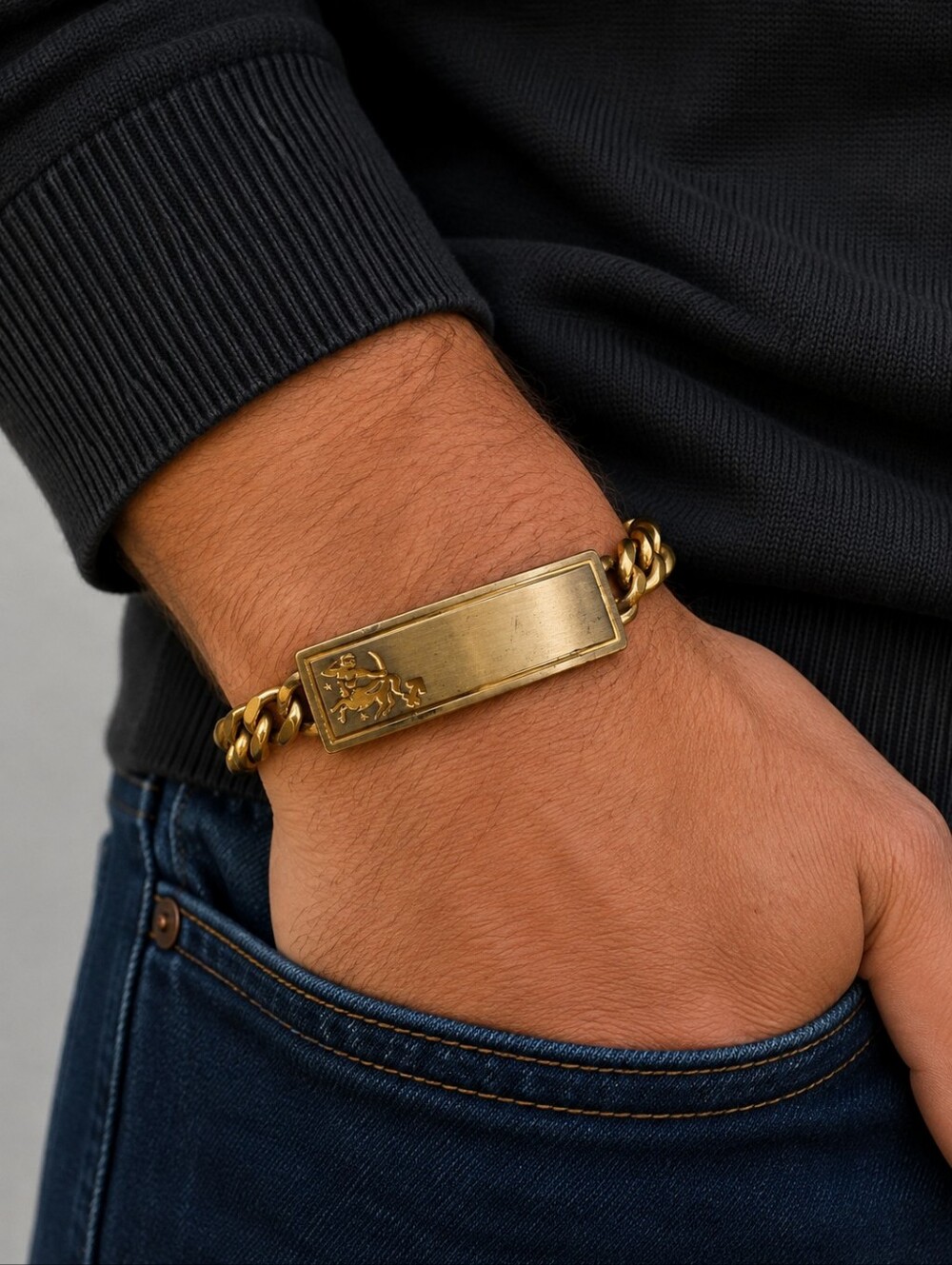 Vintage 1970s Two-tone Zodiac Sagittarius ID Chain Bracelet